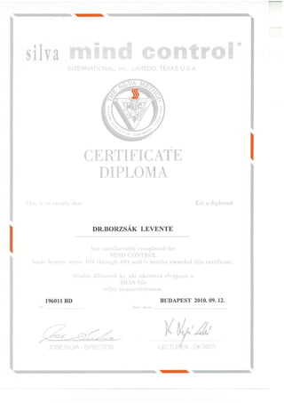 Certificate - Silva agykontroll