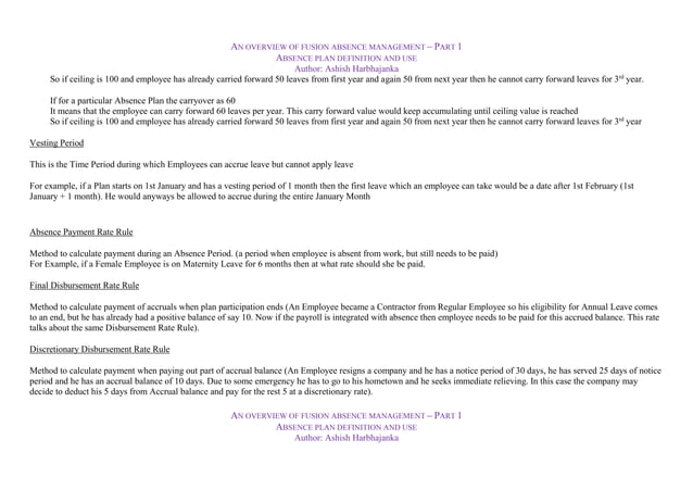 An Overview of Fusion Absence Management Absence Plan Definition and ...
