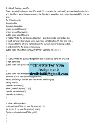 918 LAB Sorting user IDs Given a main that reads user ID.pdf image.