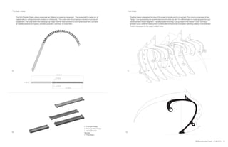 A
A
A
A
18.000 in
0.500 in
0.150 in
0.100 in
10.150 in
Prototype Design
A. Prototype Design
B. Prototype Mold Design
C. AcrylicShoulder
Harness
D. Final Design
A.
B.
The Soft Robotic Snake utilizes pneumatic air inflation to create its movement. The snake itself is made out of
casted silicone, with air channels molded out of the body. The molds were 3D printed and sanded to form an ad-
equate seal. The voids within the snakes act as the air channel that are linked to a compressed air tank, pumped
at variable pressure and speed, providing actuation, and thus, its movement.
Final Design
C.
D.
12(De)Constructed Ruins | Fall 2014
The final design abstracted the idea of the snake to its bite and its movement. The robot is composed of two
“fangs,” one representing the snakes head and the other, its tail. The differentiation is made apparent through
the movement of each segment. The tail actuates smoothly, curling towards the wearer’s neck, forming a
graceful curve, while the head portion contains slits at the points of actuation, allowing a faster, more dramatic
motion necessary for the snake’s death blow.
 