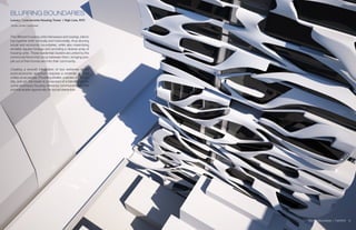 The different housing units interweave and overlap, blend-
ing together both vertically and horizontally, thus blurring
social and economic boundaries, while also maximizing
rentable square footage and providng a diverse array of
housing units. These residential clusters are united by the
communal floors that occur between them, bringing peo-
ple out of their homes and into their community.
Creating a smooth integration of two extremes in the
socio-economic spectrum requires a reminder of what
unites us as people. Providing shelter, a sense of commu-
nity, and art, the tower is composed of a blend of low-in-
come and luxury housing, linked by communal floors that
provide ample opportunity for social interaction.
BLURRING BOUNDARIES
Luxury / Low-income Housing Tower | High Line, NYC
Studio Jonas Coersmeier
6Blurring Boundaries | Fall 2013
 