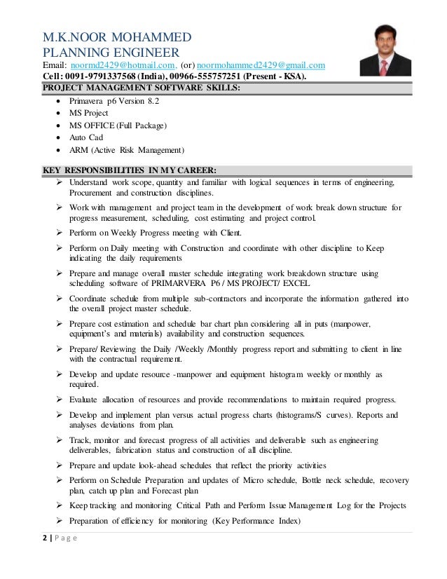 Shutdown planning engineer resume