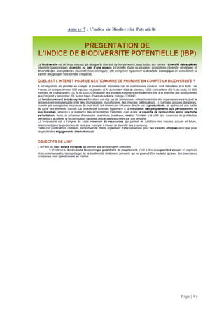 Page | 83
Annexe 7 : L’indice de Biodiversité Potentielle
 
