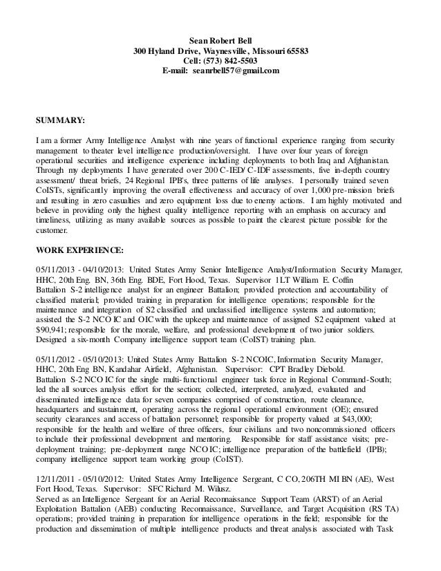 intelligence resume