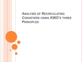 ANALYSIS OF RECIRCULATING
CONVEYERS USING KWO’S THREE
PRINCIPLES
 