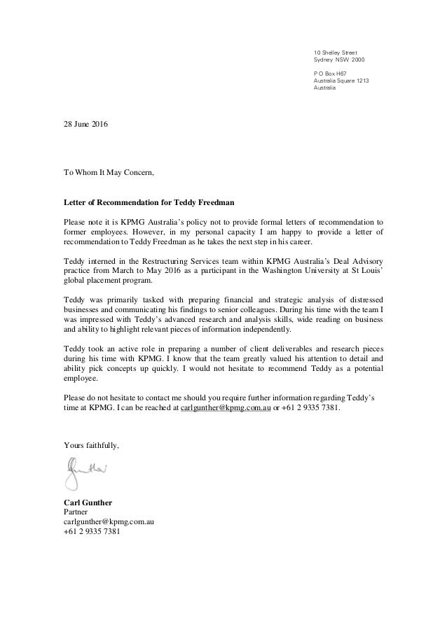 letter of recommendation for former employee