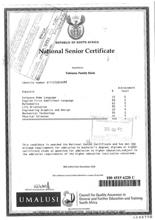 matric certicate and supporting documents