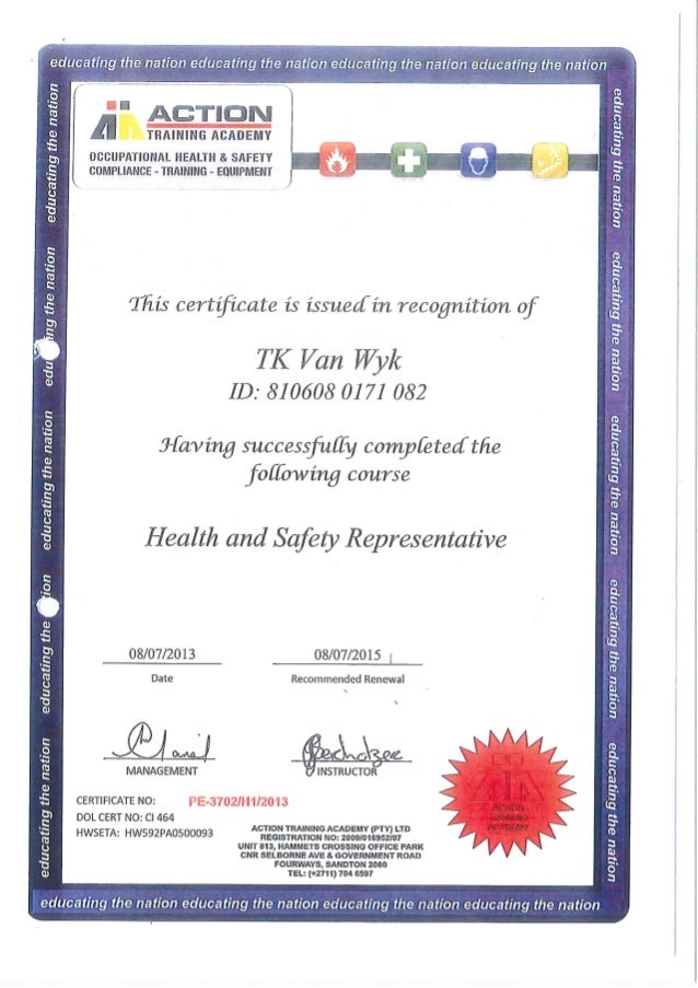 Certificate Health And Safety Rep Action Training Academy