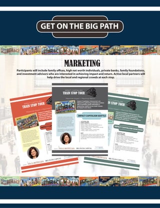 GET ON THE BIG PATH
MARKETING
IMPACT CAPITALISM PORTLAND
Maximize Impact + Maximize Return
Impact Capitalism Vancouver is an
interactive gathering of decision-makers
with investable assets interested in
deploying capital across asset classes
for impact and return.
LOCATION: TBD
EVENT AGENDA:
8:30am–9:00am: Networking breakfast
9:00am–10:00am: Keynote: Stephen Viederman,
Thought Leader in Sustainable Investing
10:00am–11:00am: Panel – Making Money Through
Values-based Investing
11:00am–12:00pm: Panel – 4 Case Studies
12:00pm–1:00pm: Networking Lunch
RSVP
Seating is limited. There is no fee to attend this event,
but registration is required. Please register at events.
mcguirewoods.com/soe. For more information, please
contact Amy Norris at anorris@mcguirewoods.com or
704.343.2228.
Sponsors:
A myth exists: In order to achieve environ-
mental and social change one must settle
for lower ﬁnancial returns. Impact Vancouver
provides a peer venue of education and
opportunities debunking this myth. Impact
Vancouver is designed for family ofﬁces,
family principals, and private foundations and
executive staff directly involved in investment
decision-making who are exploring new ways
to align assets and mission.
Fund managers from various asset classes will
present including public equities and debt,
and private equity.
IMPACT CAPITALISM
TRAIN STOP TOUR
IMPACT CAPITALISM VANCOVER
Maximize Impact + Maximize ReturnImpact Capitalism Vancouver is an
interactive gathering of decision-makers
with investable assets interested in
deploying capital across asset classes
for impact and return.
LOCATION: TBDEVENT AGENDA:8:30am–9:00am: Networking breakfast
9:00am–10:00am: Keynote: Stephen Viederman,
Thought Leader in Sustainable Investing
10:00am–11:00am: Panel – Making Money Through
Values-based Investing11:00am–12:00pm: Panel – 4 Case Studies
12:00pm–1:00pm: Networking Lunch
RSVP
Seating is limited. There is no fee to attend this event,
but registration is required. Please register at events.
mcguirewoods.com/soe. For more information, please
contact Amy Norris at anorris@mcguirewoods.com or
704.343.2228.
Sponsors:
A myth exists: In order to achieve environ-
mental and social change one must settle
for lower ﬁnancial returns. Impact Vancouver
provides a peer venue of education and
opportunities debunking this myth. Impact
Vancouver is designed for family ofﬁces,
family principals, and private foundations and
executive staff directly involved in investment
decision-making who are exploring new ways
to align assets and mission.
Fund managers from various asset classes will
present including public equities and debt,
and private equity.
IMPACT CAPITALISMTRAIN STOP TOUR
IMPACT CAPITALISM SEATTLE
Maximize Impact + Maximize Return
Impact Capitalism Vancouver is an
interactive gathering of decision-makers
with investable assets interested in
deploying capital across asset classes
for impact and return.
LOCATION: TBD
EVENT AGENDA:
8:30am–9:00am: Networking breakfast
9:00am–10:00am: Keynote: Stephen Viederman,
Thought Leader in Sustainable Investing
10:00am–11:00am: Panel – Making Money Through
Values-based Investing
11:00am–12:00pm: Panel – 4 Case Studies
12:00pm–1:00pm: Networking Lunch
RSVP
Seating is limited. There is no fee to attend this event,
but registration is required. Please register at events.
mcguirewoods.com/soe. For more information, please
contact Amy Norris at anorris@mcguirewoods.com or
704.343.2228.
Sponsors:
A myth exists: In order to achieve environ-
mental and social change one must settle
for lower ﬁnancial returns. Impact Vancouver
provides a peer venue of education and
opportunities debunking this myth. Impact
Vancouver is designed for family ofﬁces,
family principals, and private foundations and
executive staff directly involved in investment
decision-making who are exploring new ways
to align assets and mission.
Fund managers from various asset classes will
present including public equities and debt,
and private equity.
IMPACT CAPITALISM
TRAIN STOP TOUR
Participants will include family offices, high net worth individuals, private banks, family foundations,
and investment advisors who are interested in achieving impact and return. Active local partners will
help drive the local and regional crowds at each stop.
 