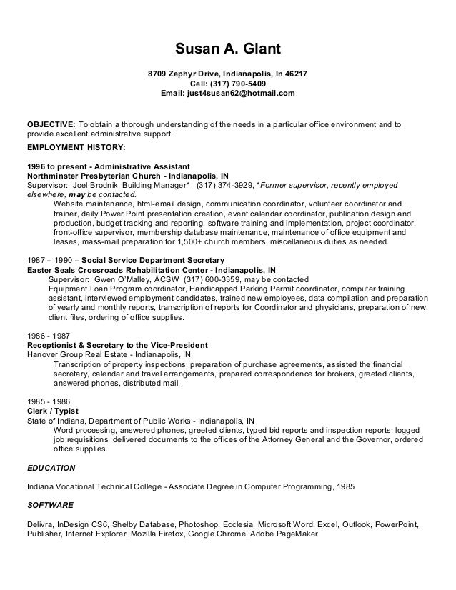 susan glant resume fall 2016 department of public works indianapolis indiana