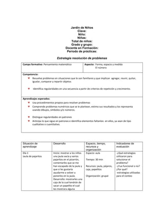 Jardín de Niños
Clave:
Niño:
Niñas:
Total de niños:
Grado y grupo:
Docente en Formación:
Periodo de prácticas:
Estrategia ...