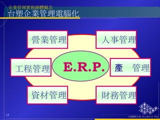 台塑企業管理電腦化 E.R.P. 工程管理 營業管理 財務管理 資材管理 生產管理 人事管理 