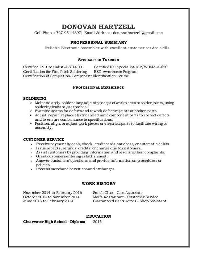 Soldering Resume Sample