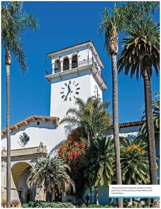 March 2016 • ELEVATOR WORLD 109
title
deck
Dynamic
byline
The grounds have nearly 60 varieties of native
palm trees. Photo courtesy of Mark Weber/Visit
Santa Barbara
 