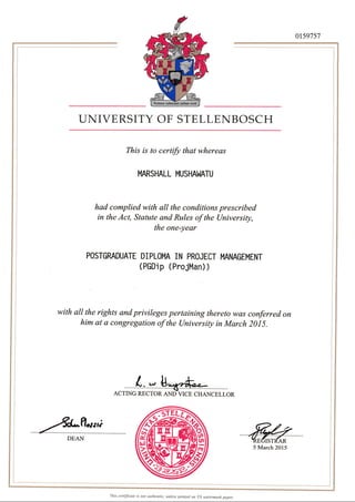 certificate Stellenbosch University