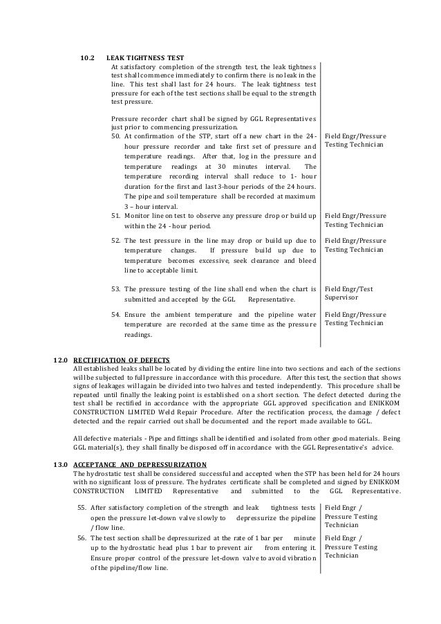 Hydrostatic Pressure Test Report Template