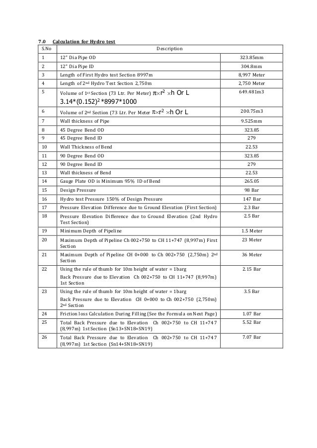 Hydrotest REPORT FOR 4'' 158m Line.