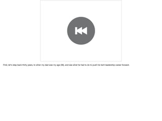 First, let's step back thirty years, to when my dad was my age (36), and see what he had to do to push his tech leadership career forward. 

 