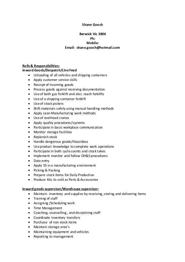 Resume For A Storeperson storeperson resume 2015 Resume For A Storeperson storeperson resume 2015