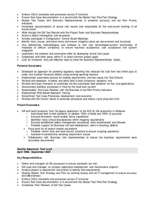 quality assurance resume
