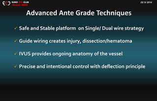 25/ 9/ 2014EURO CTO CLUB
Madrid 2014
 Safe and Stable platform on Single/ Dual wire strategy
 Guide wiring creates injury, dissection/hematoma
 IVUS provides ongoing anatomy of the vessel
 Precise and intentional control with deflection principle
 