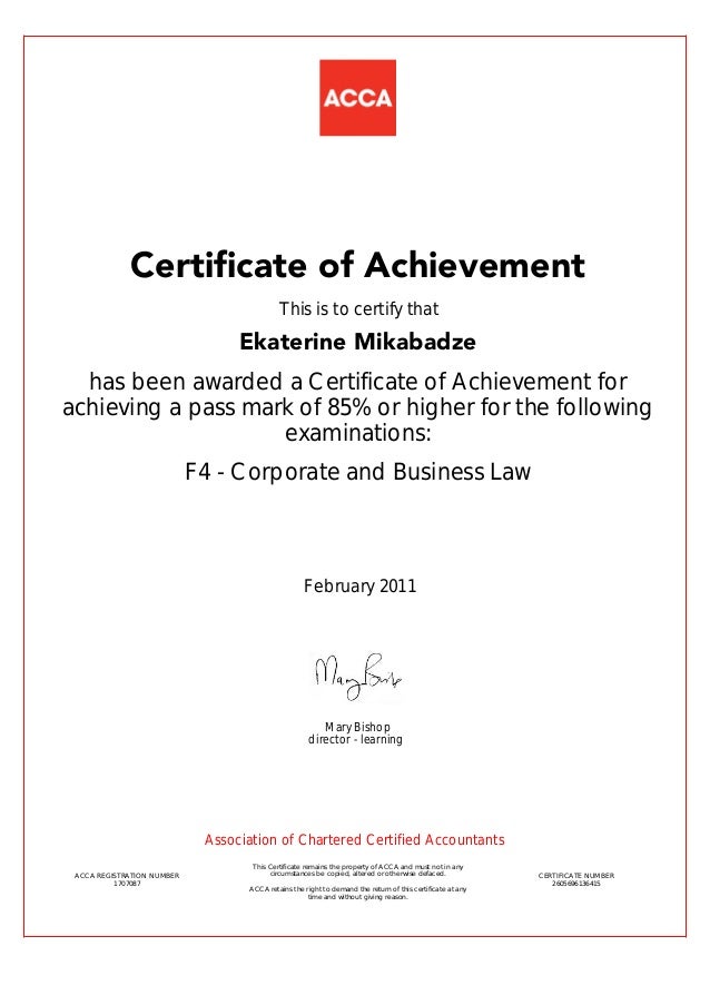 certificate f4 achievement