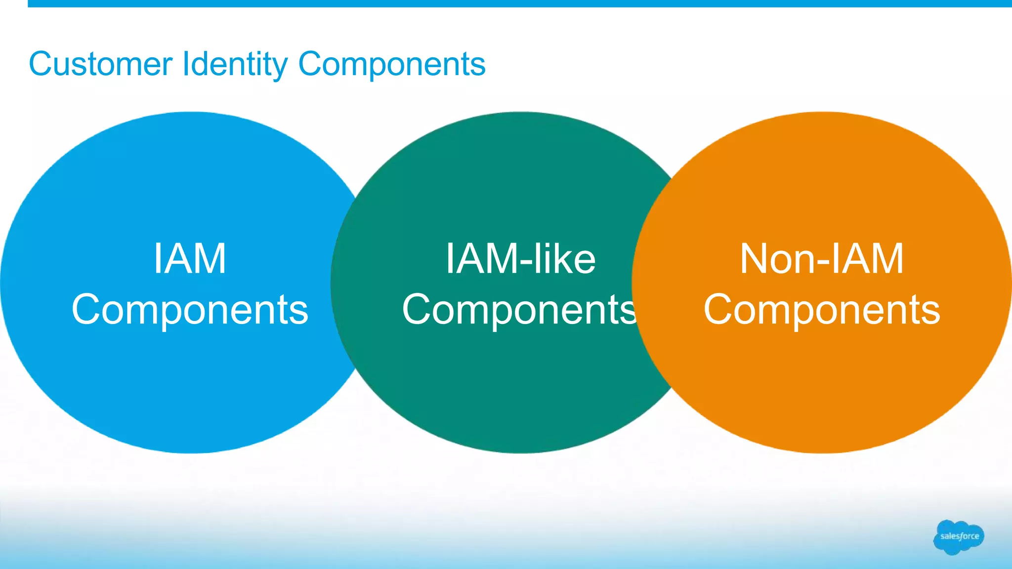 Customer Identity Components
IAM
Components
IAM-like
Components
Non-IAM
Components
 