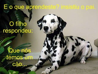 Que nós temos um cão... O filho respondeu: E o que aprendeste? insistiu o pai. 