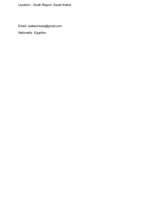 Location: - South Region -Saudi Arabia
Email: -waleed.kady@gmail.com
Nationality: Egyptian
 