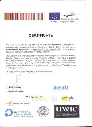 Certificate Vincent de Koning - Kortrijk IP2011