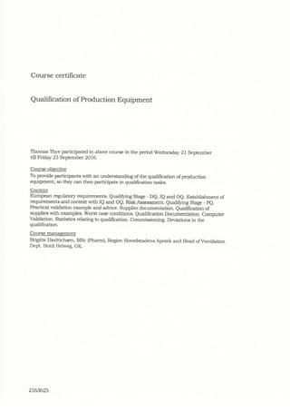 Course certificate Qualification of Production Equipment EN page 2-2