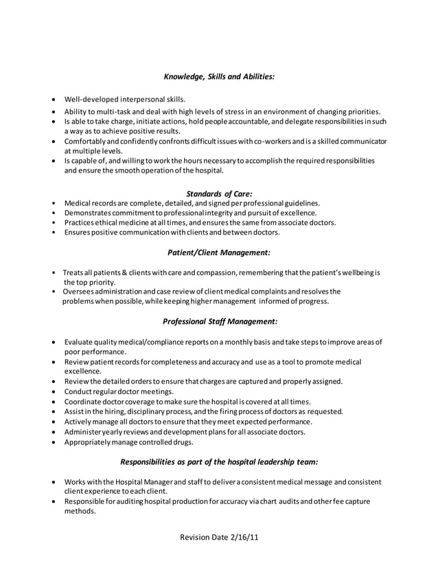 Medical Director responsibilities PDF