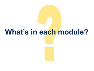 What’s in each module?
 