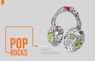 Key learning
•	 Global dominates.
•	 The means of consumption is
nearly as important as the content.
PopROCKS
26
 