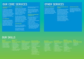 •	 Contractor selection
•	 Prepare tender
documentation
•	 Clarifications
•	 Evaluate tenders
•	 Recommendation
•	 Contract award
•	 Procurement lead-in
times
•	 Pre-commencement
meeting
•	 Commercial
management
•	 Programme management
•	 Change control
•	 Progress reporting
•	 Construction monitoring
•	 Quality monitoring
•	 Commissioning
•	 Handover
•	 Training
•	 ICT systems
•	 Migration and
acceptance into service
•	 ICT management
services
•	 Move management
•	 Project audit
•	 Lessons learnt
•	 Close out
PROCUREMENT IMPLEMENTATION
COMMISSION
COMPLETE AND HANDOVER
REVIEW
AND CLOSE OUT
PROGRAMME AND PROJECT
MANAGEMENT
Our approach is to understand
our client’s project needs and to
manage delivery of the solution.
We lead the client through the
project, developing the brief and
gaining client approval as the design
develops along with the cost plan
and programme, ensuring the
completed asset meets the client’s
expectations.
COST MANAGEMENT
We are adept in providing cost
management advice at all stages
of a project’s life cycle. From
providing early feasibility budget
advice through cost planning,
benchmarking, tendering, and
negotiation of the contract sum.
PRINCIPAL DESIGNER
Lendlease has an in-house Design
Safety team that provides expert
advice and guidance on health and
safety in design and construction,
including the capability and
experience to fulfil the Principal
Designer role, as set out in the
CDM 2015 regulations.
Our team comprises qualified
and experienced professionals in
building, engineering, and health
& safety. We also act as health &
safety advisers, review and prepare
health & safety policies and
procedures, and undertake site
safety reviews and audits.
EMPLOYERS AGENT
We act on our client’s behalf to
manage the successful delivery of
Design and Build contracts.
From overseeing the transfer
of design risk, coordinating
the preparation of Employers
Requirement and the procurement
and contracting process.
Effective contract administration
is essential to protect the client’s
interests, and enables delivery of a
quality asset, safely, to time
and budget.
INFORMATION COMMUNICATION
TECHNOLOGY (ICT)
ICT provides a single window for
end to end ICT solutions:
•	 Consultancy and project
management services
•	 Optimally designed ICT solutions
•	 System integration
•	 Multi-vendor support
•	 Operational support services
•	 The ICT team bring proven added
value. Services and solutions can
be directly designed, procured
and operated to meet specific
client technology needs.
DEVELOPMENT MANAGEMENT
Our approach to development
management will ensure the
proposed solution matches the
client’s requirements at all stages.
This will be within confines of the
project business case and ultimately
delivers the business benefits.
PROJECT MONITORING AND DUE
DILIGENCE
The Consulting group at Lendlease
has established a reputation for
delivering a professional project
monitoring service, alerting clients
to potential risks/problems on their
project and provides them with
practical and effective solutions.
As well as being applied to new-
build and refurbishment projects,
we also have the capability of
applying the principles of project
monitoring to associated revenue
expenditure and capital expenditure
on non-construction assets.
CONSTRUCTION DELIVERY
Our construction team has the
knowledge and expertise to deliver
client requirements safely, to the
highest quality, on programme, and
within budget.
OUR CORE SERVICES OTHER SERVICES
OUR SKILLS
REAL ESTATE
SERVICES
•	 Asset due diligence
•	 Site due diligence
•	 Project monitoring
•	 Change management
•	 Tenant fit-out review
•	 Business case
•	 Funding appraisal
•	 Outline project brief
•	 Options appraisal
•	 Project budget and
milestones
•	 Stakeholder requirement
•	 Appoint project team
•	 Develop project brief
•	 Master programme
•	 Cost planning
•	 Client reporting structure
•	 Procurement strategy
•	 Project execution plan
•	 ICT consultancy
•	 Design team briefing
•	 Value management
•	 Cost planning
•	 Programme development
•	 Construction
methodology
•	 Life cycle costing
•	 Risk management
•	 ICT functions and
technical specifications
•	 Change control
•	 Safety review in design
PROJECT CONCEPT
DEFINITION FEASIBILITY DESIGN DEVELOPMENT
 
