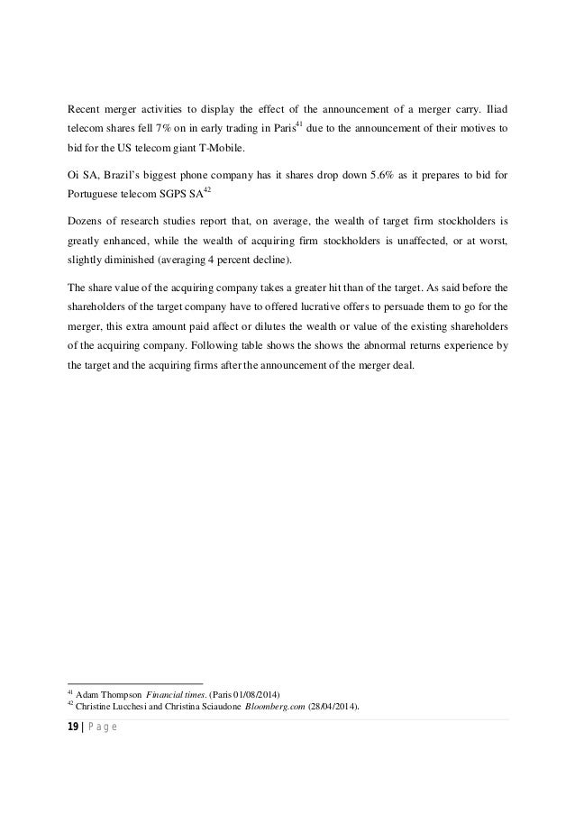 Dissertation report on merger and acquisition
