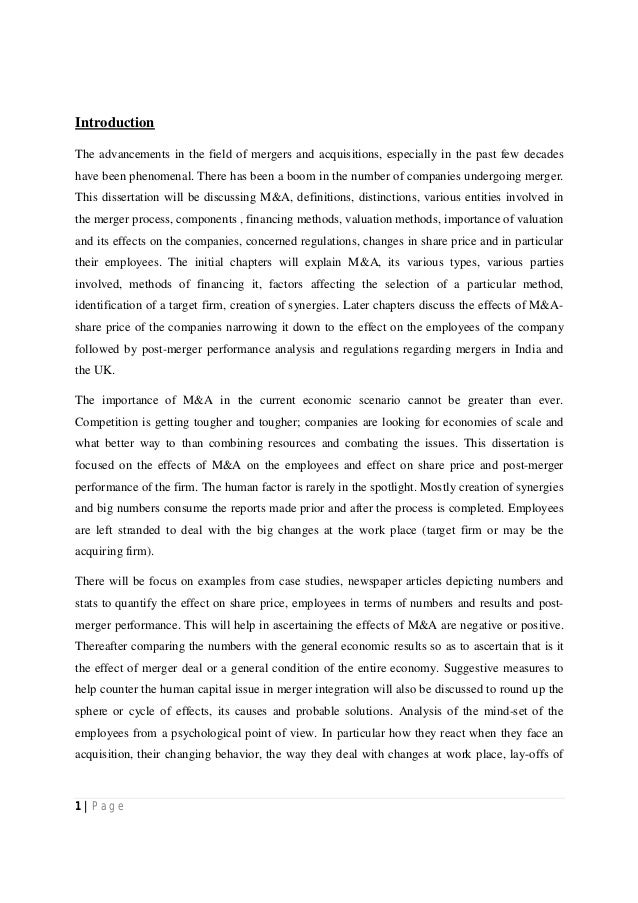 Dissertation on merger and acquisition