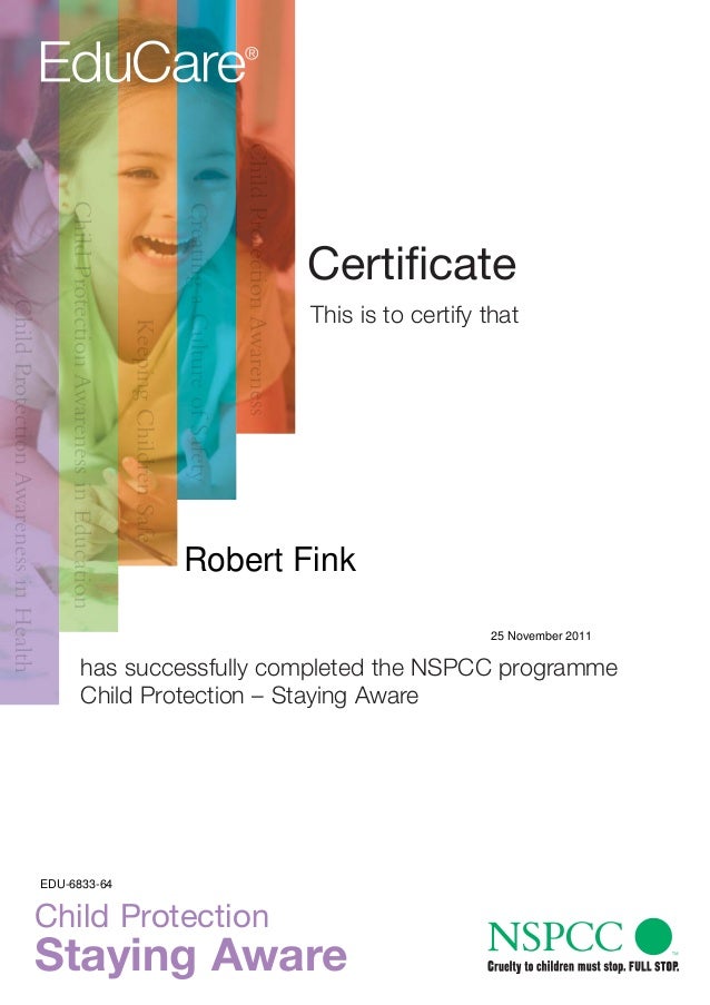 NSPCC Child Protection Staying Aware Certificate