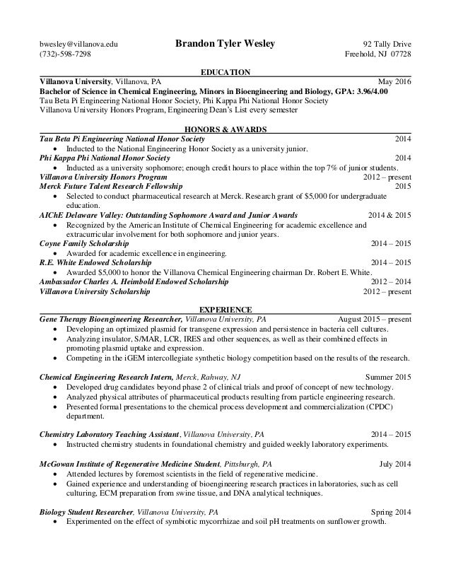 resume chemical engineer