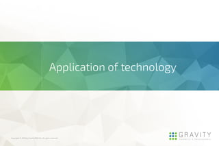 Copyright © 2016 by Gravity R&D Zrt. All rights reserved.
Application of technology
 