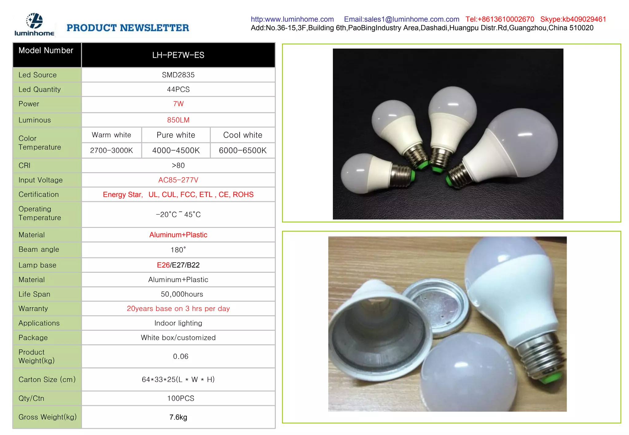 85-277V LED bulb7w AL+PL | PPT