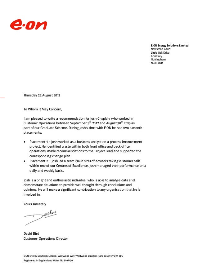 e on recommendation letter customer recommendation letter