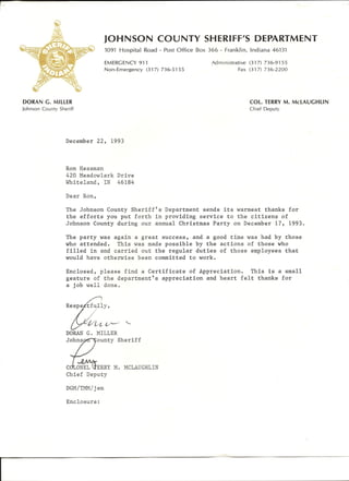 JCSD 1993 Letter of Thanks
