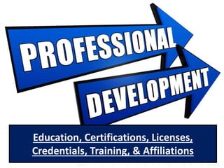 Education, Certifications, Licenses,
Credentials, Training, & Affiliations
 