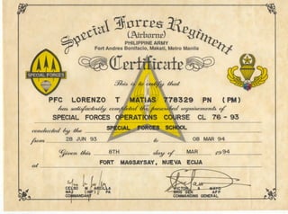 15. Lorenzo Matias  Special Forces Operation Crse
