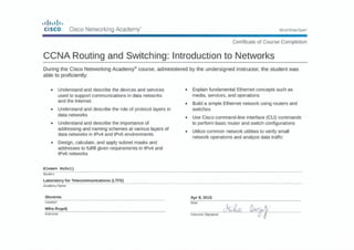 CCNA Certificate of Course Completion