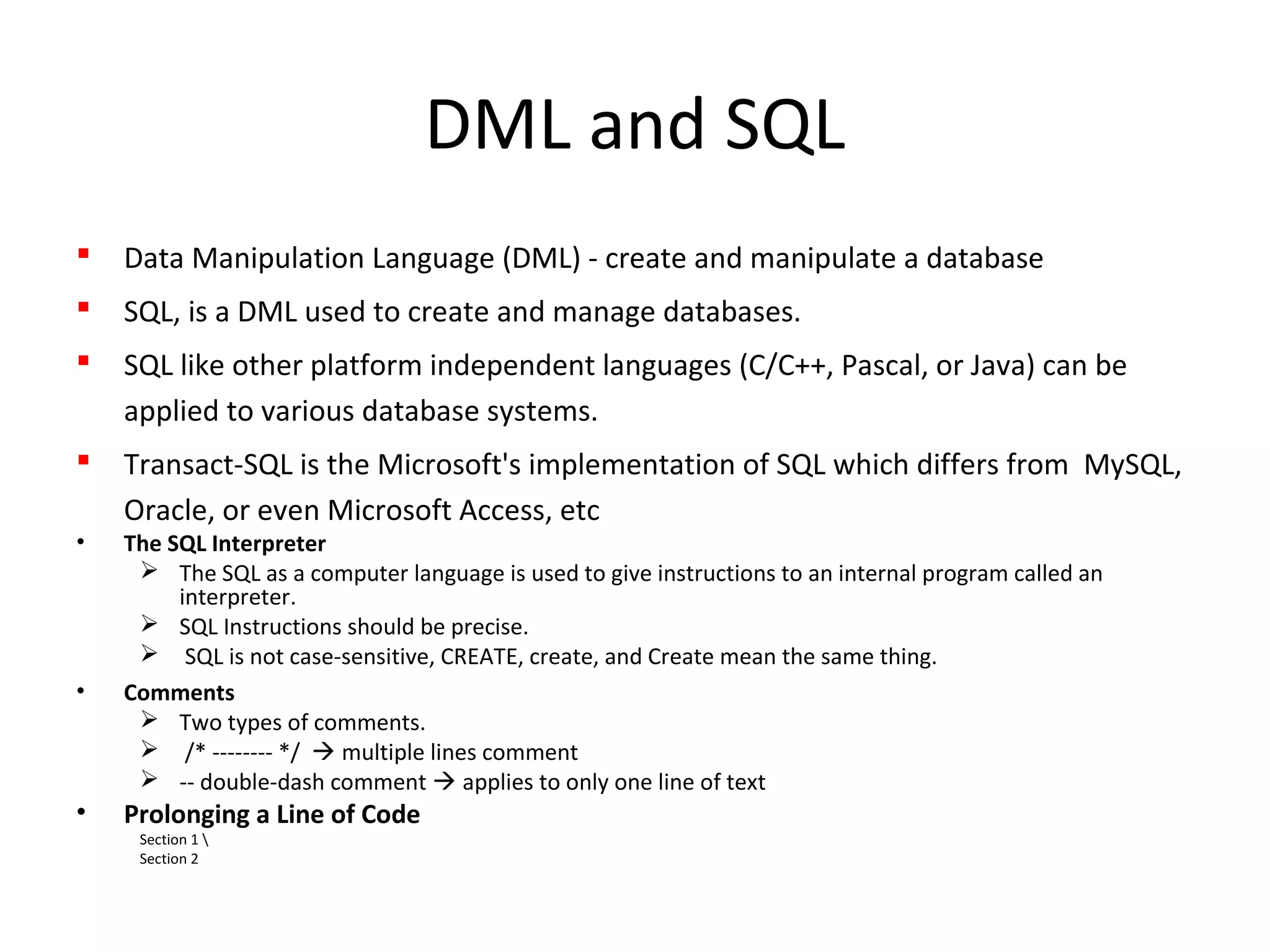 Introduction to SQL and Transact - SQL | PPT