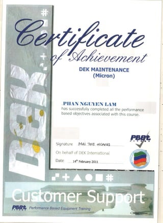 DEK Certificate