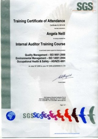 Angela Neill Traing Certificate for Internal Auditor Course AU-0614-06003