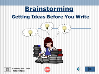 Brainstorming
References
© 2001 by Ruth Luman
Getting Ideas Before You Write
 